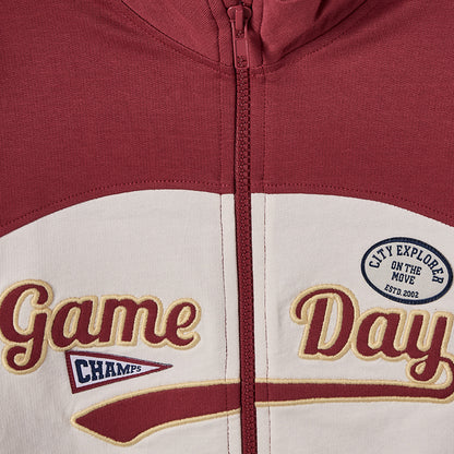 Juniors High Neck Long Sleeves Jacket and Joggers Set with Varsity Embroidery