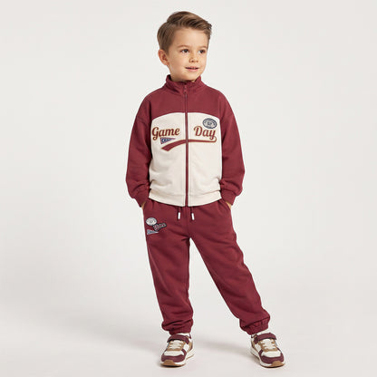 Juniors High Neck Long Sleeves Jacket and Joggers Set with Varsity Embroidery