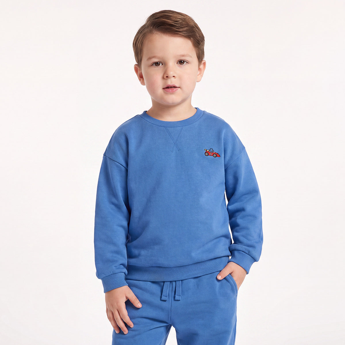 Juniors Crew Neck Long Sleeves Sweatshirt and Joggers Set with Embroidery