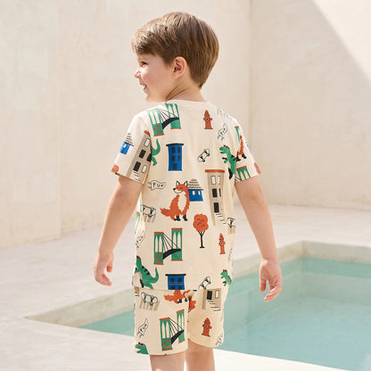 Juniors Crew Neck Short Sleeves T-shirt and Shorts Set with Fox Print