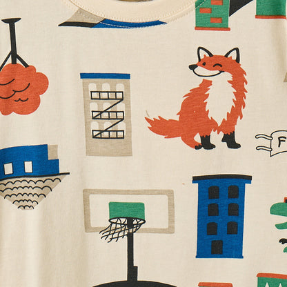 Juniors Crew Neck Short Sleeves T-shirt and Shorts Set with Fox Print
