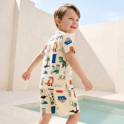 Juniors Crew Neck Short Sleeves T-shirt and Shorts Set with Fox Print