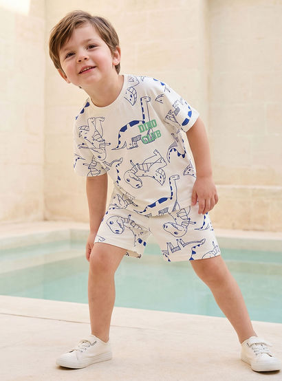 Juniors Crew Neck Short Sleeves T-shirt and Shorts Set with Dinosaur Print-boys-clothing-setsandcoords-image-1