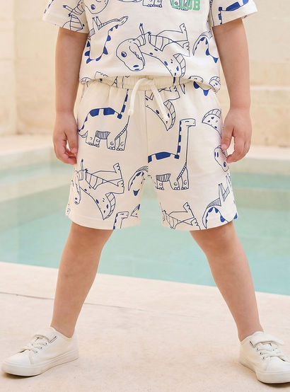 Juniors Crew Neck Short Sleeves T-shirt and Shorts Set with Dinosaur Print-boys-clothing-setsandcoords-image-3