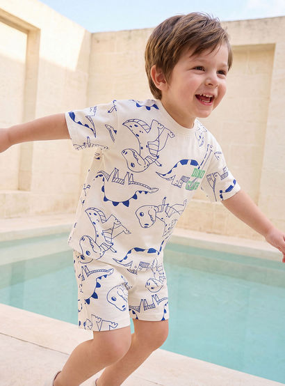 Juniors Crew Neck Short Sleeves T-shirt and Shorts Set with Dinosaur Print-boys-clothing-setsandcoords-image-7