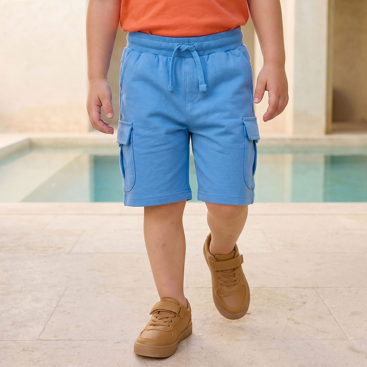 Juniors Crew Neck Short Sleeves T-shirt and Cargo Shorts Set with Colourblock Design