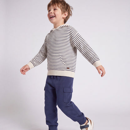 Hooded Long Sleeves Sweatshirt and Trousers Set with Stripes - Blue / 1-2 yrs
