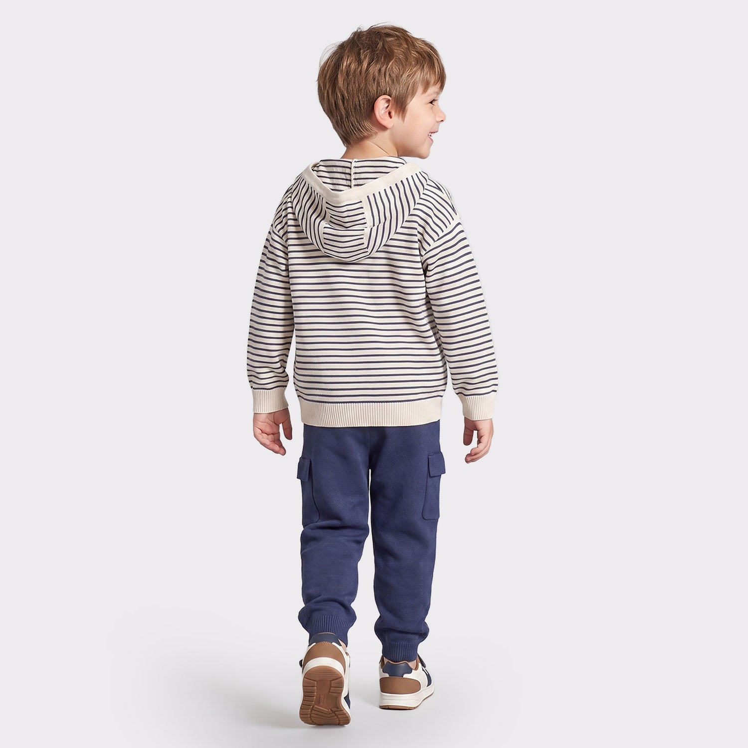 Hooded Long Sleeves Sweatshirt and Trousers Set with Stripes