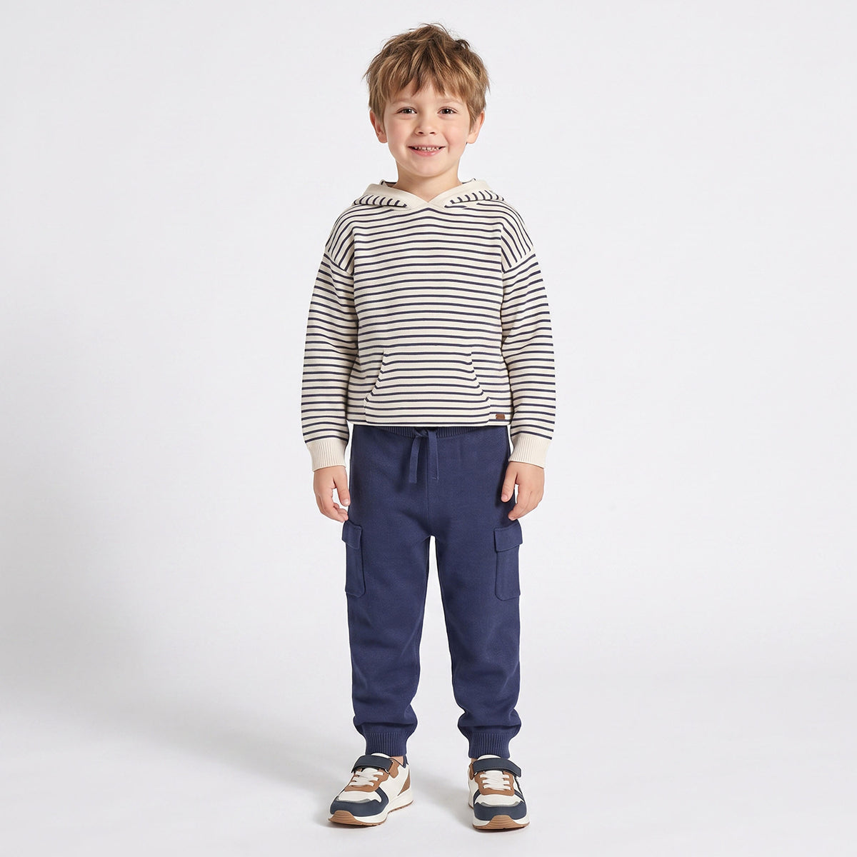Hooded Long Sleeves Sweatshirt and Trousers Set with Stripes