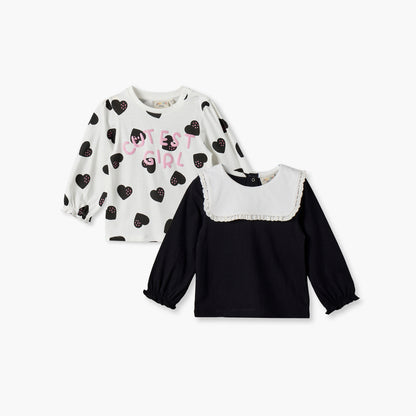 Pack of 2 Juniors Round Neck Long Sleeves Top with Assorted Design