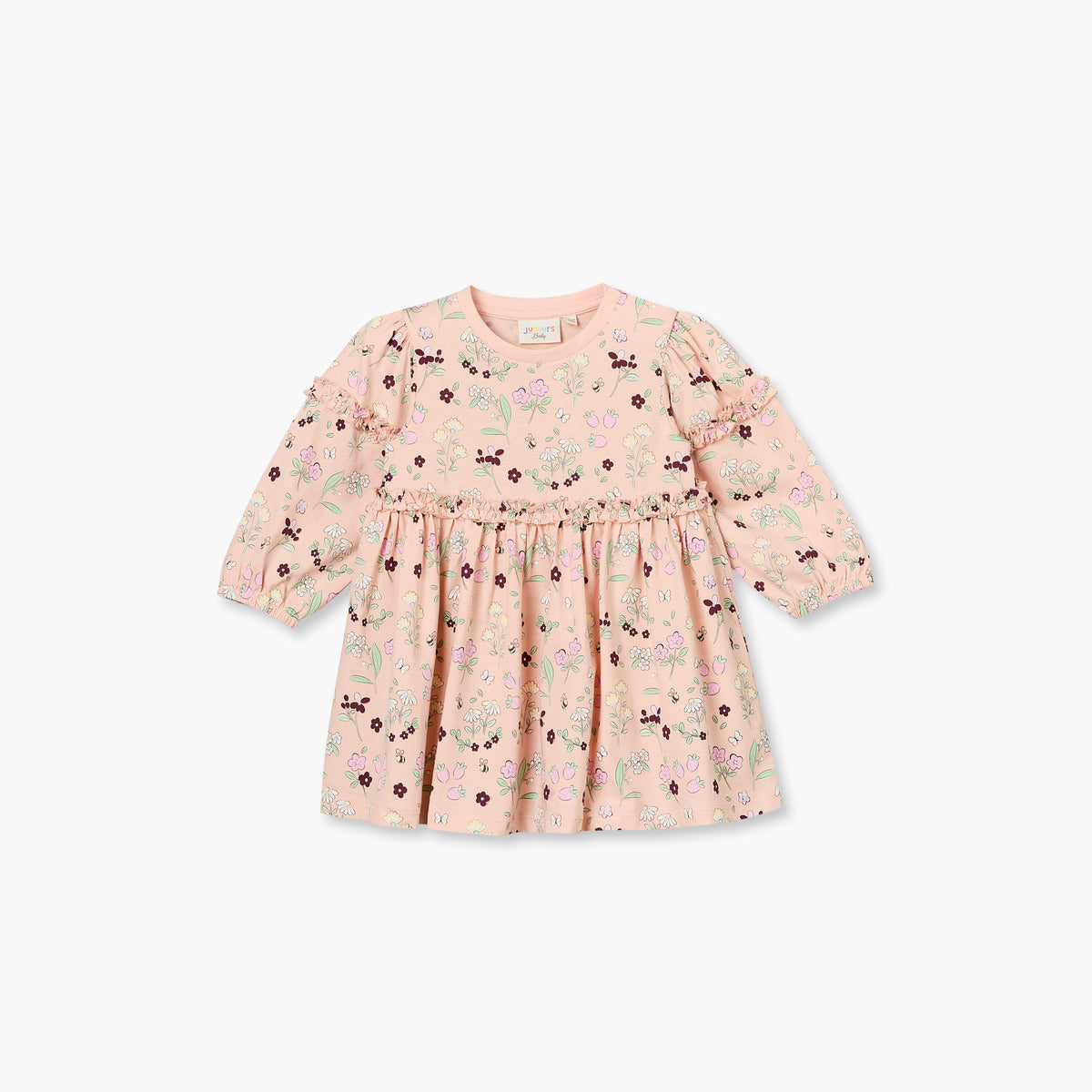 Pack of 2 Juniors Round Neck Long Sleeves Knee Length A-line Dress with Floral Print