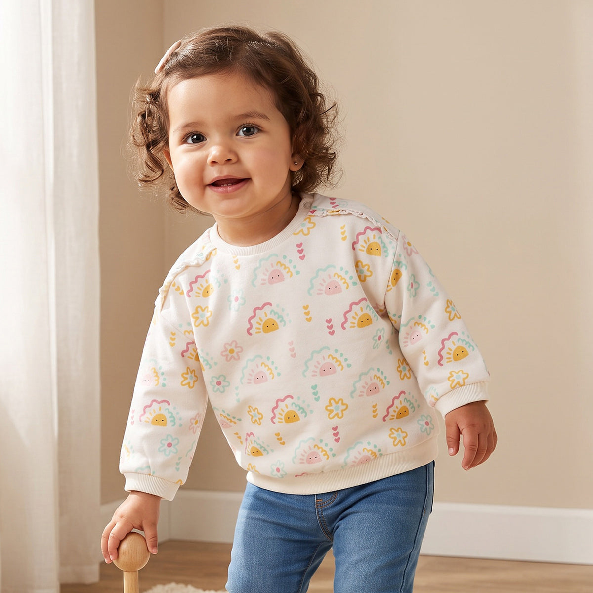 Juniors Sun Print Sweatshirt with Long Sleeves
