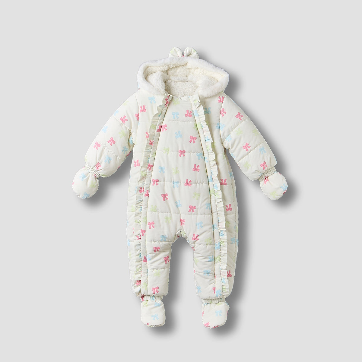 Juniors Hooded Long Sleeves Coverall with Bow Print