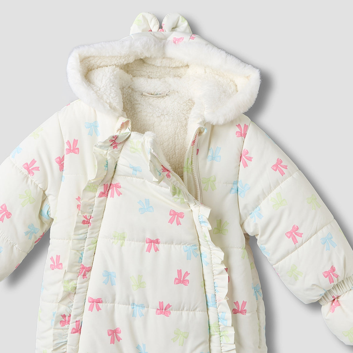 Juniors Hooded Long Sleeves Coverall with Bow Print