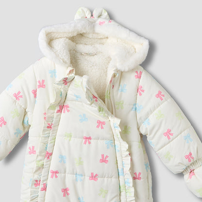 Juniors Hooded Long Sleeves Coverall with Bow Print
