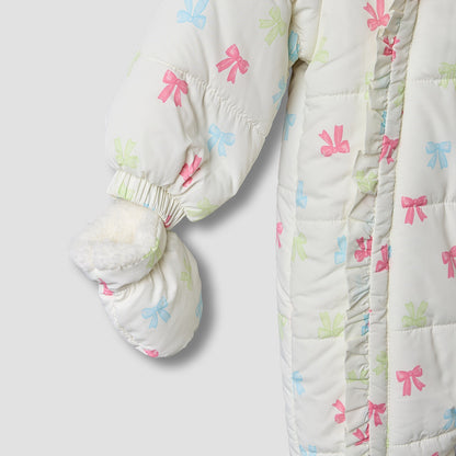 Juniors Hooded Long Sleeves Coverall with Bow Print