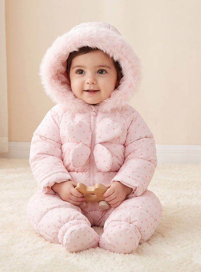 Juniors Hooded Long Sleeves Coverall with Heart Print-baby-girls-clothing-winterwear-sleepsuits-image-1