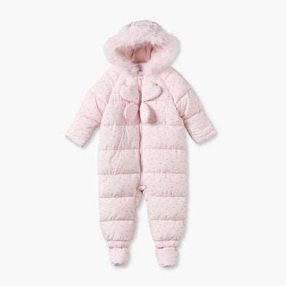 Juniors Hooded Long Sleeves Coverall with Heart Print