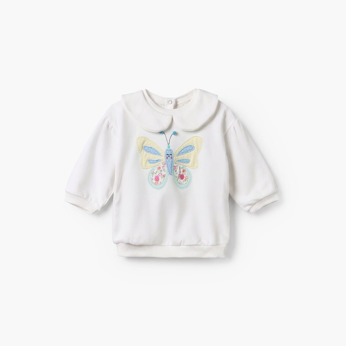 Juniors Peter Pan Collar Long Sleeves Sweatshirt and Pants Set with Butterfly Applique