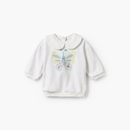 Juniors Peter Pan Collar Long Sleeves Sweatshirt and Pants Set with Butterfly Applique