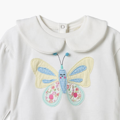 Juniors Peter Pan Collar Long Sleeves Sweatshirt and Pants Set with Butterfly Applique