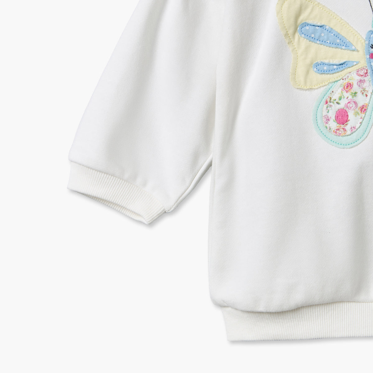 Juniors Peter Pan Collar Long Sleeves Sweatshirt and Pants Set with Butterfly Applique