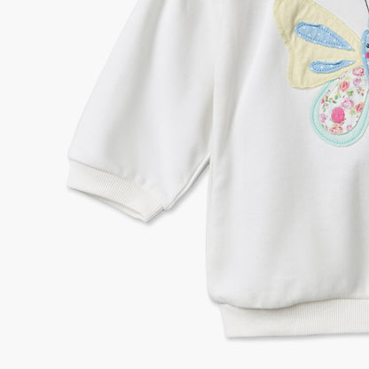 Juniors Peter Pan Collar Long Sleeves Sweatshirt and Pants Set with Butterfly Applique