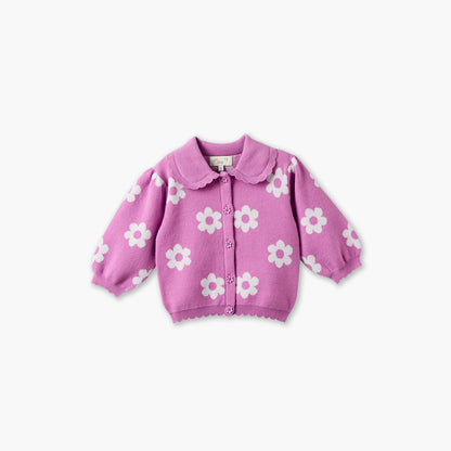 Juniors Peter Pan Collar Long Sleeves Cardigan and Pants Set with Floral Print