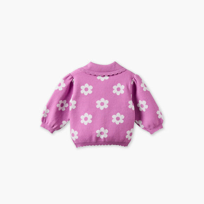 Juniors Peter Pan Collar Long Sleeves Cardigan and Pants Set with Floral Print
