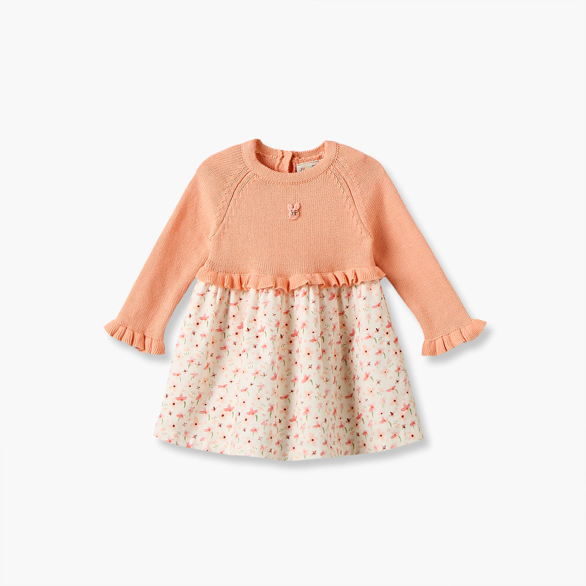 Juniors Round Neck Long Sleeves Knee Length A-line Dress with Floral Print