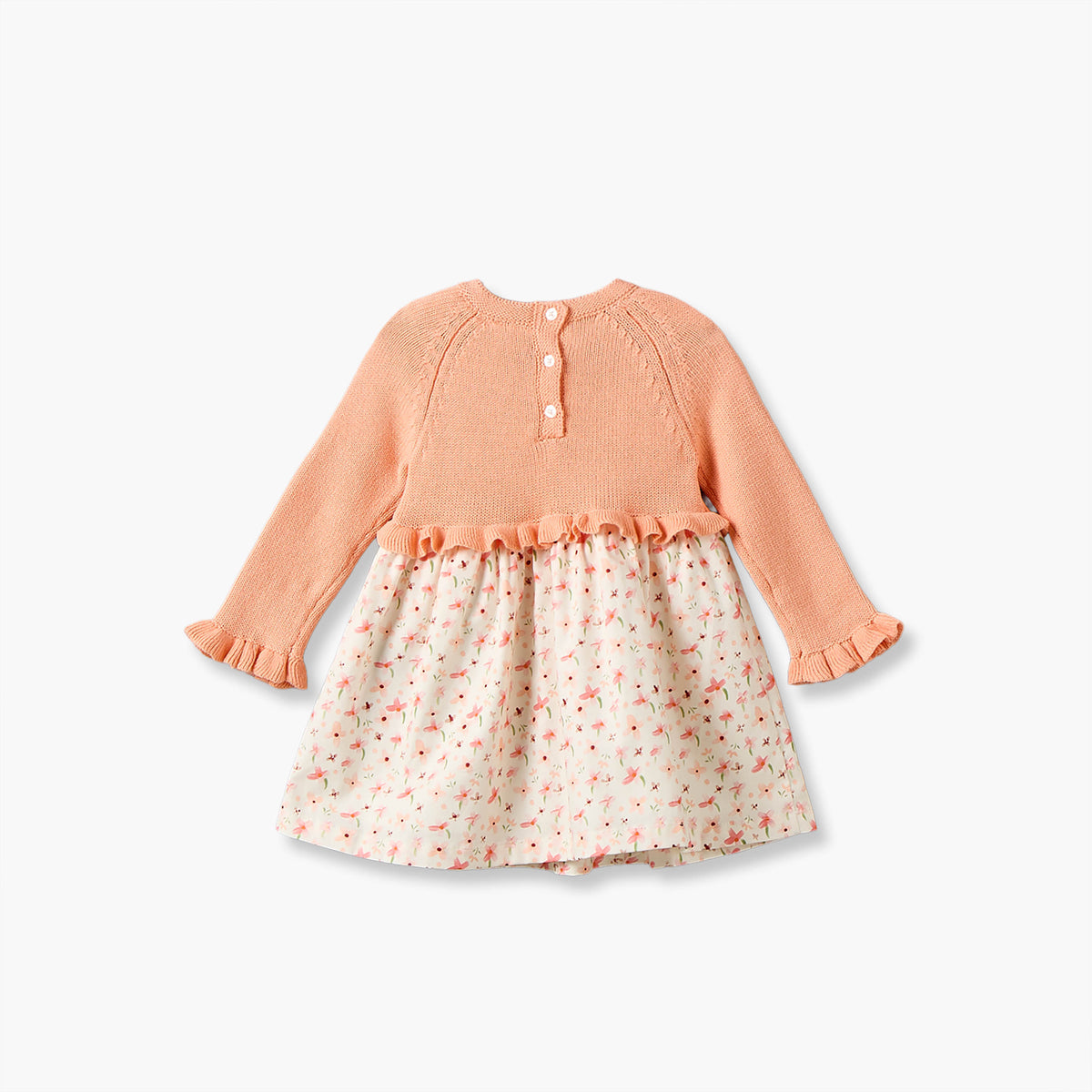 Juniors Round Neck Long Sleeves Knee Length A-line Dress with Floral Print