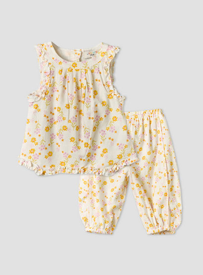 Juniors Round Neck Sleeveless Top and Pants Set with Floral Print-baby-girls-clothing-setsandcoords-image-2