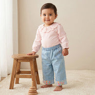 Juniors Round Neck Long Sleeves Top and Jeans Set with Embroidery-undefined-image-1