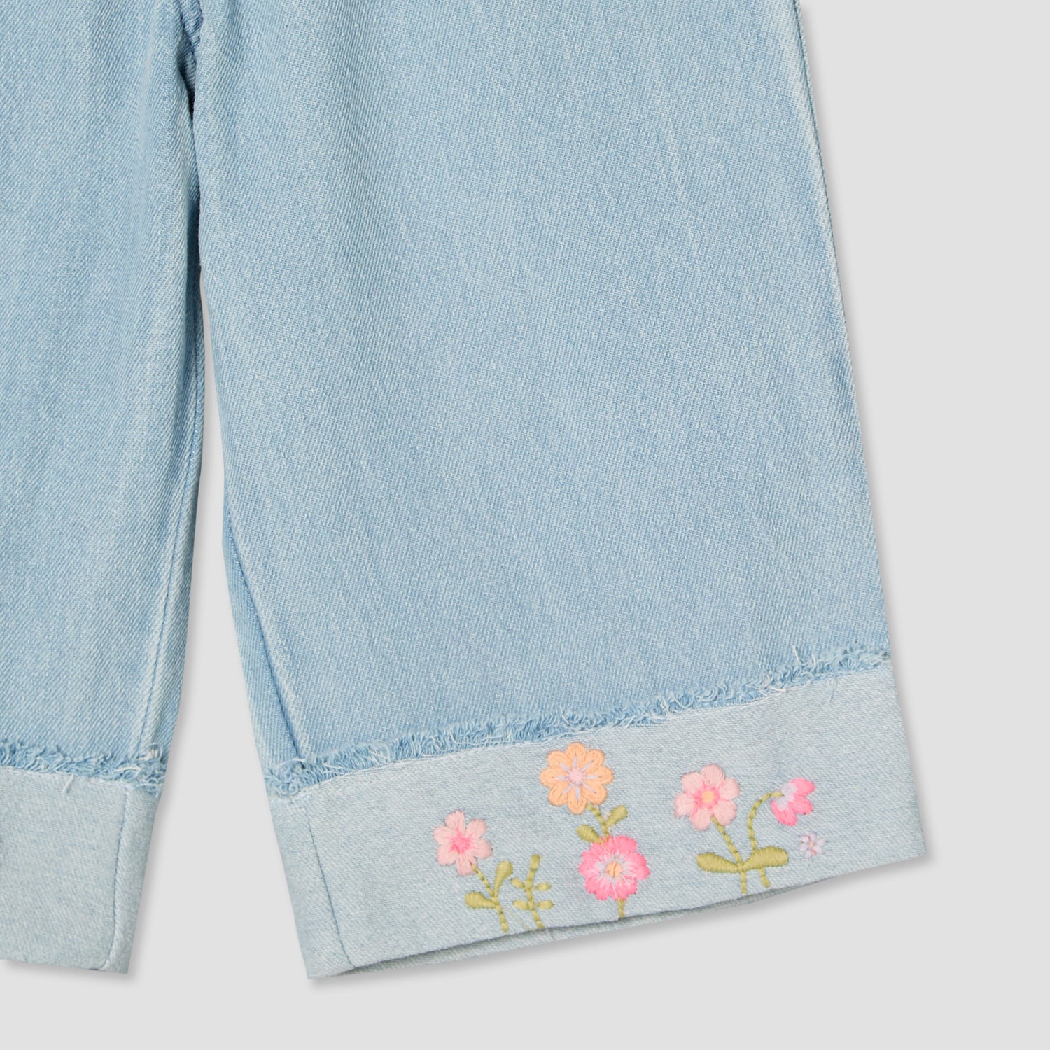 Juniors Round Neck Long Sleeves Top and Jeans Set with Embroidery