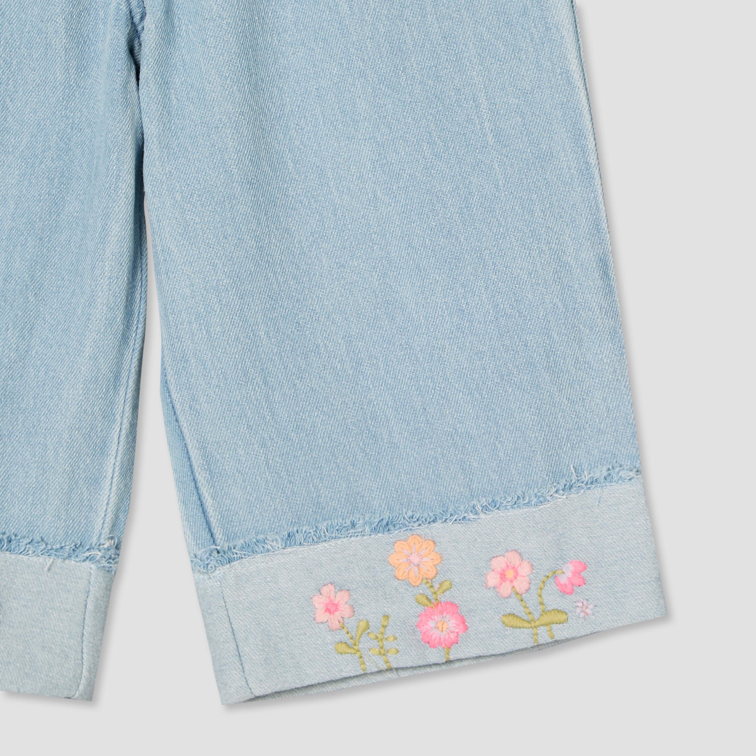 Juniors Round Neck Long Sleeves Top and Jeans Set with Embroidery