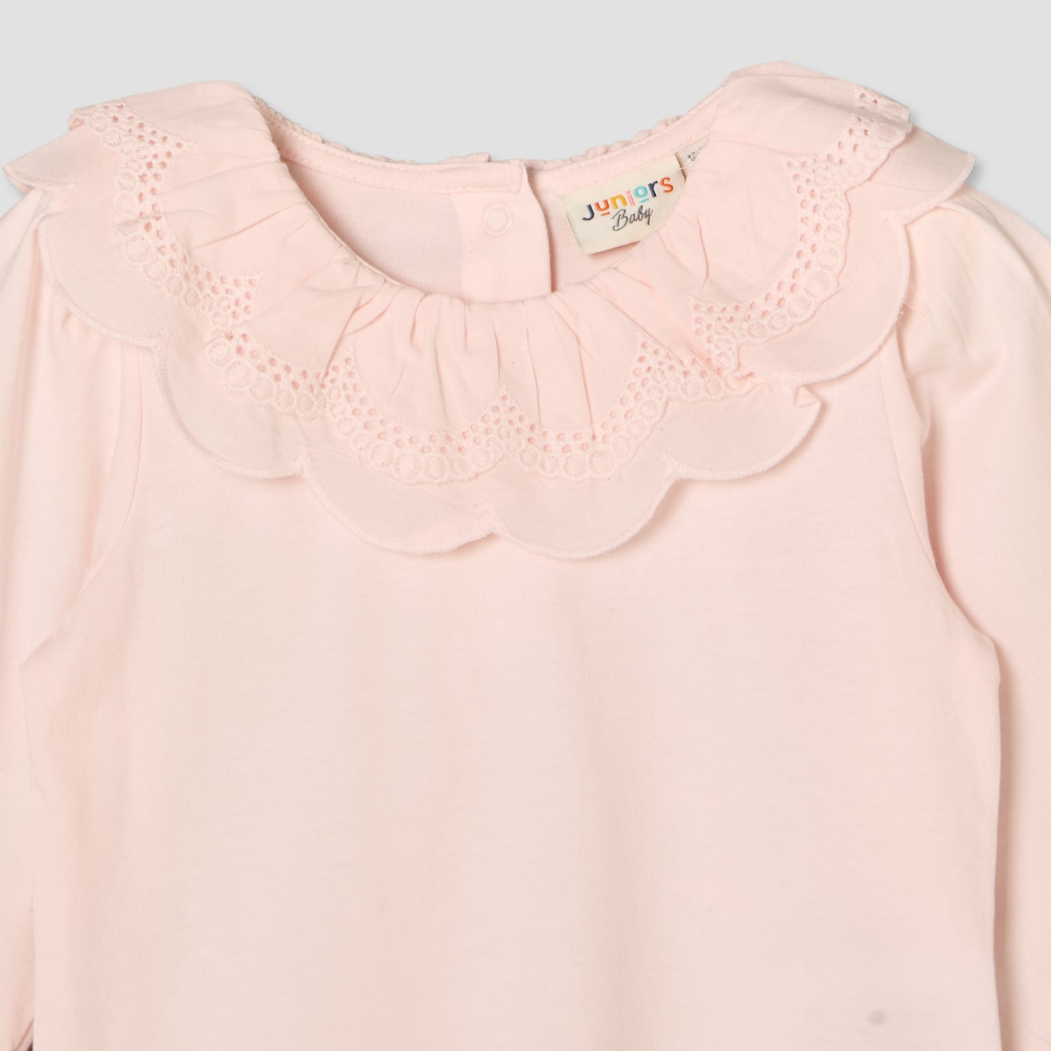 Juniors Round Neck Long Sleeves Top and Jeans Set with Embroidery