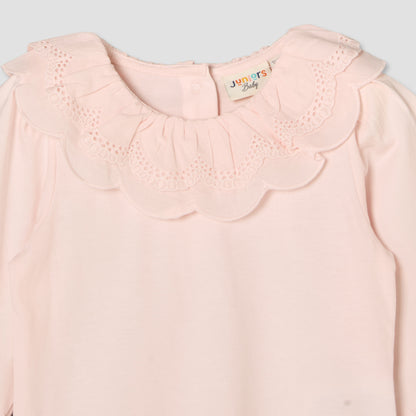 Juniors Round Neck Long Sleeves Top and Jeans Set with Embroidery