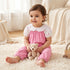 Juniors Peter Pan Collar Short Sleeves Top and Dungaree Set with Heart Pockets - Pink / 12-18 mths