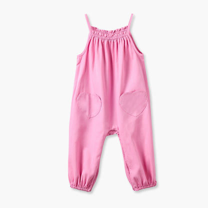 Juniors Peter Pan Collar Short Sleeves Top and Dungaree Set with Heart Pockets
