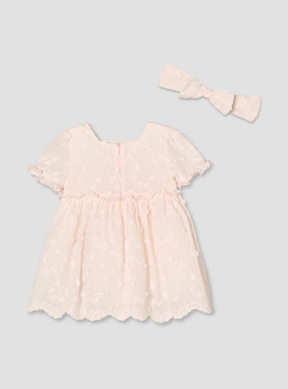 Giggles Square Neck Short Sleeves Knee Length A-line Dress with Headband-baby-girls-clothing-dressesandjumpsuits-image-2