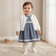 Set of 3 Giggles Round Neck Short Sleeves Knee Length Dress with Shrug and Tights-undefined-image-1