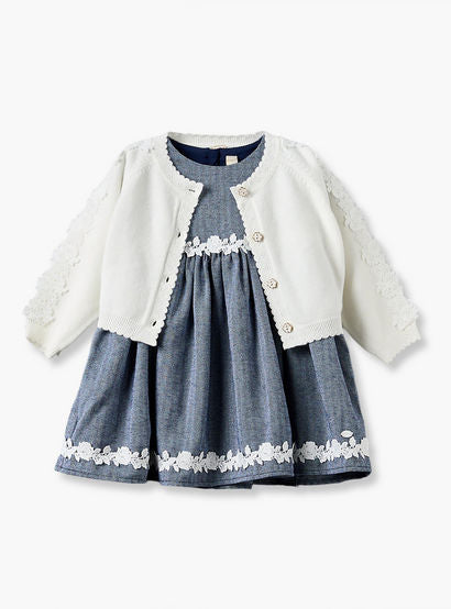 Set of 3 Giggles Round Neck Short Sleeves Knee Length Dress with Shrug and Tights-baby-girls-clothing-dressesandjumpsuits-image-3