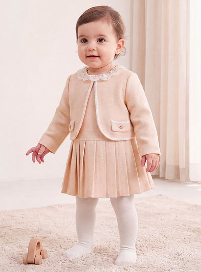 Set of 3 Giggles Round Neck Short Sleeves Knee Length Dress with Jacket and Tights-baby-girls-clothing-dressesandjumpsuits-image-1