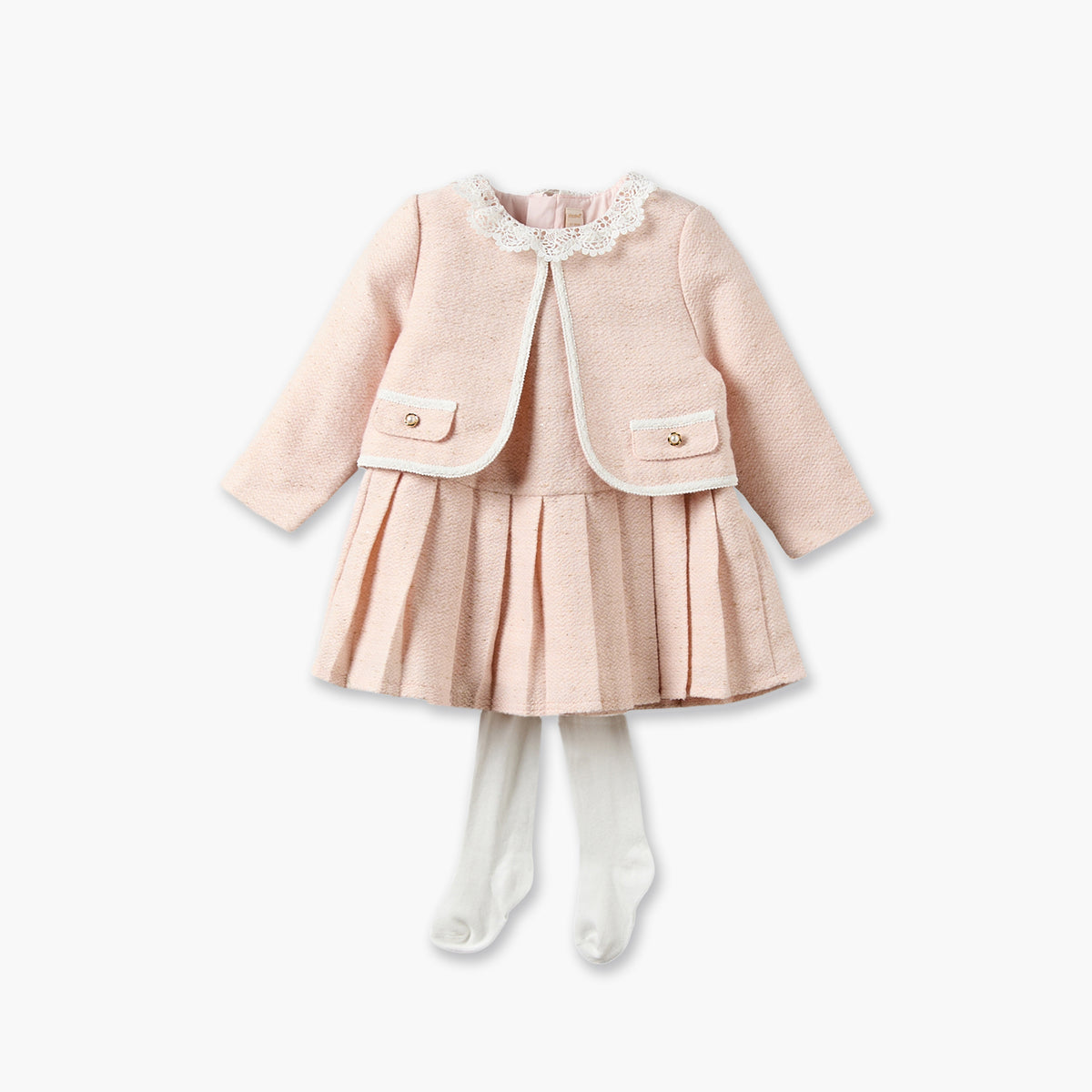 Set of 3 Giggles Round Neck Short Sleeves Knee Length Dress with Jacket and Tights