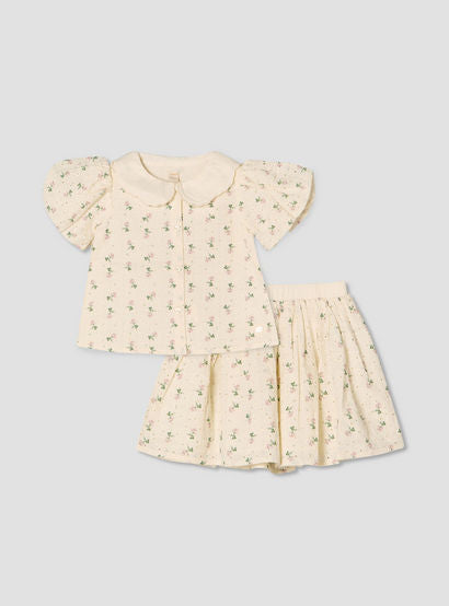 Giggles Collared Short Sleeves Shirt and Skirt Set with Floral Print-baby-girls-clothing-setsandcoords-image-2