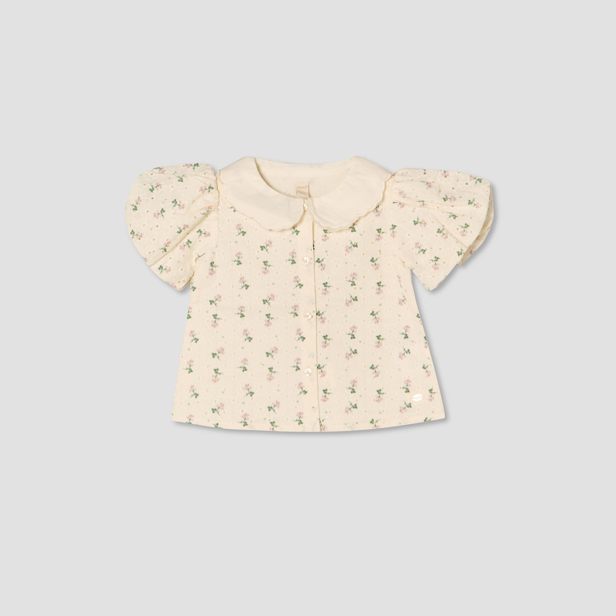 Giggles Collared Short Sleeves Shirt and Skirt Set with Floral Print