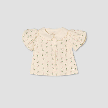 Giggles Collared Short Sleeves Shirt and Skirt Set with Floral Print