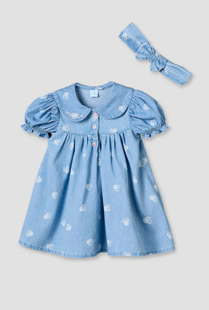 Disney Peter Pan Collar Short Sleeves Knee Length Dress with Minnie Mouse Print