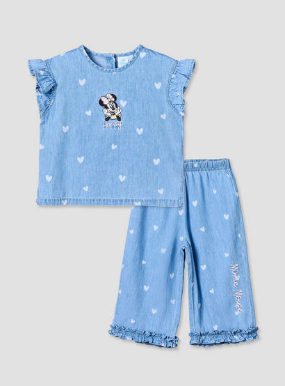 Disney Round Neck Sleeveless Denim Top and Wide Leg Pants Set with Minnie Mouse Applique-baby-girls-clothing-setsandcoords-image-1