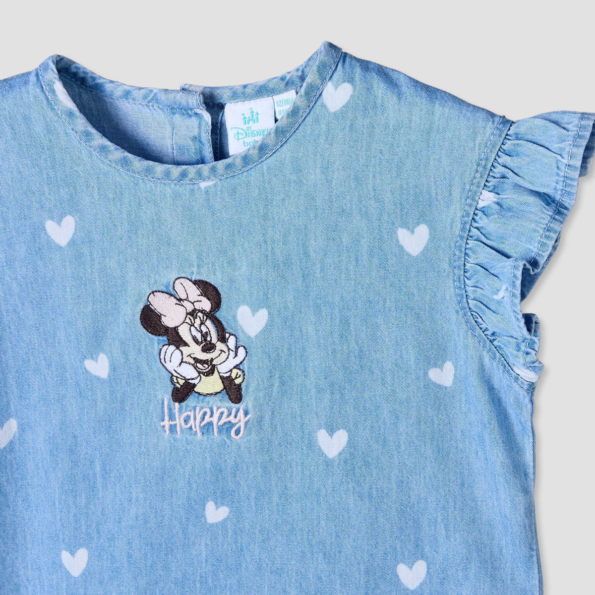 Disney Round Neck Sleeveless Denim Top and Wide Leg Pants Set with Minnie Mouse Applique